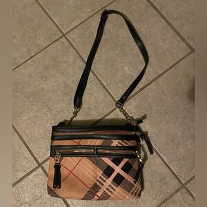 Spartina 449 Telfair zipper hipster pink plaid Crossbody Bag with Black Accents
